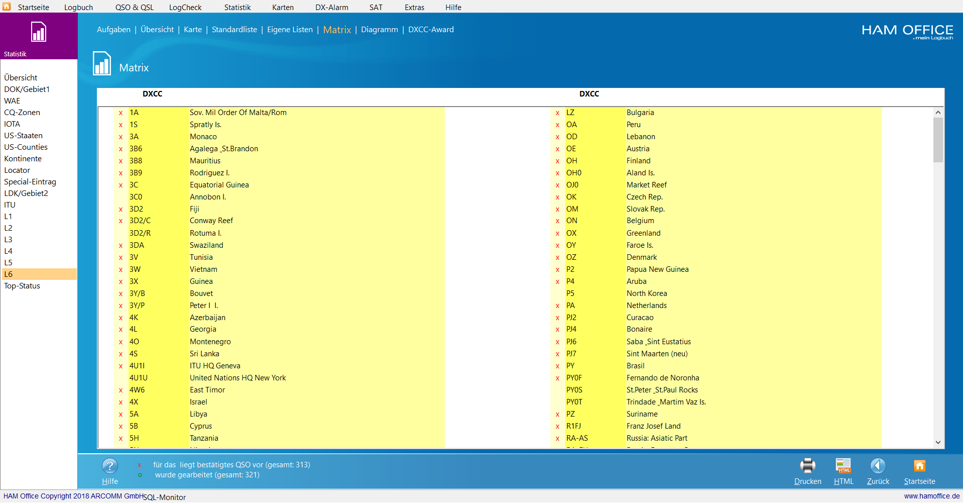 qso-auswertungen matrix tabelle hamoffice mein amateurfunk logbuch