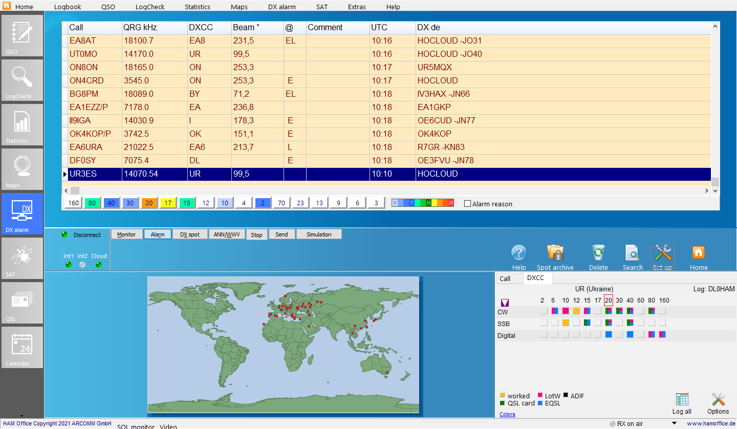 dx-cluster alarm-view hamoffice my amateur radio logbook