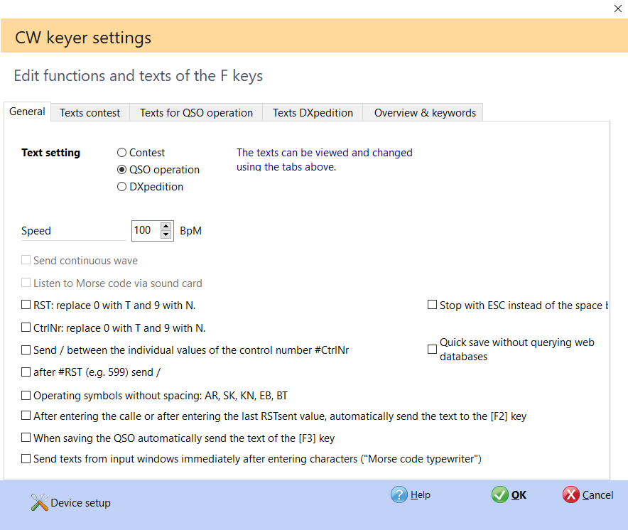 settings for cw keyer hamoffice my logbook