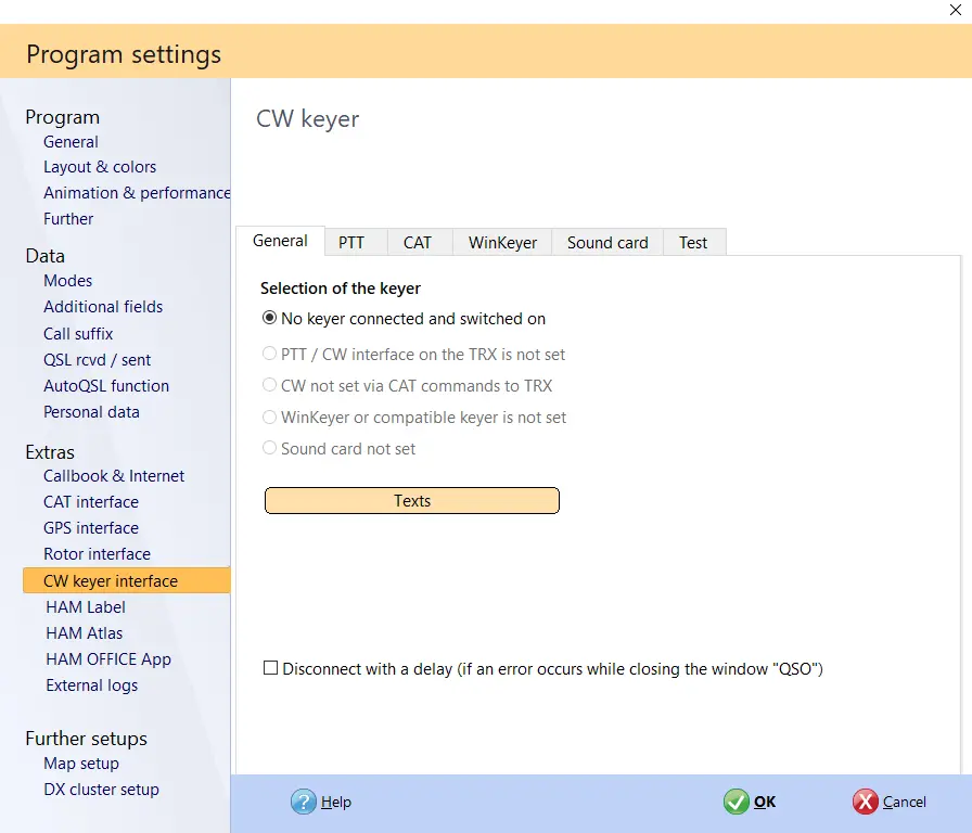 settings for cw keyer hamoffice my logbook