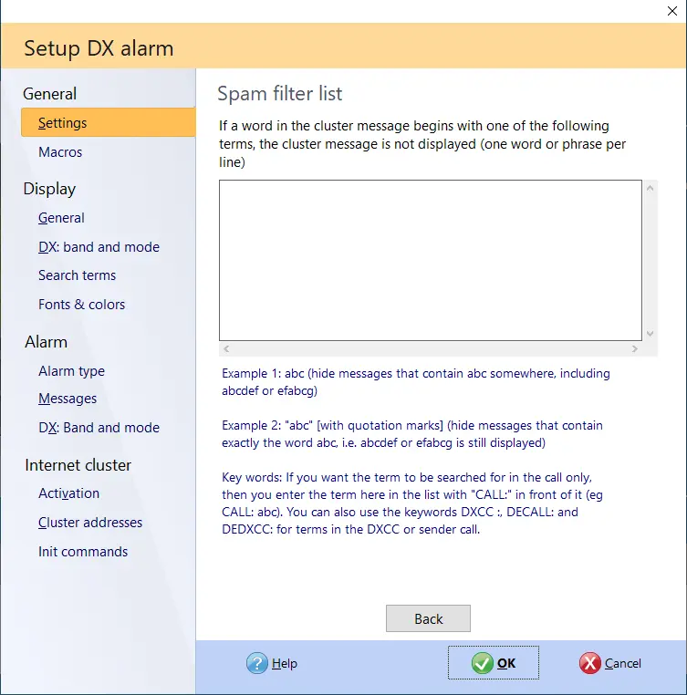 exclusion list dx-alarm