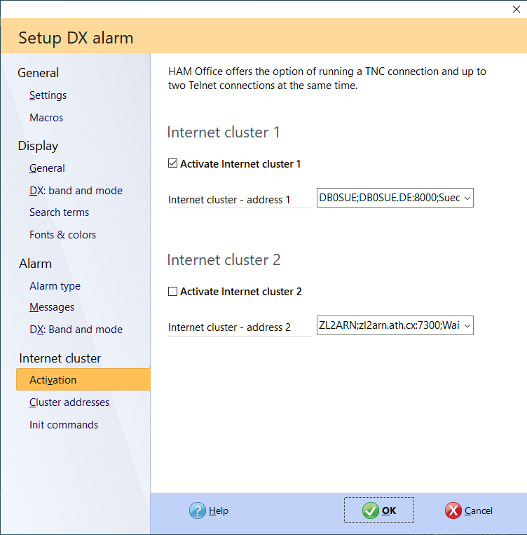 dx-cluster activation internetcluster hamoffice my amateur radio logbook