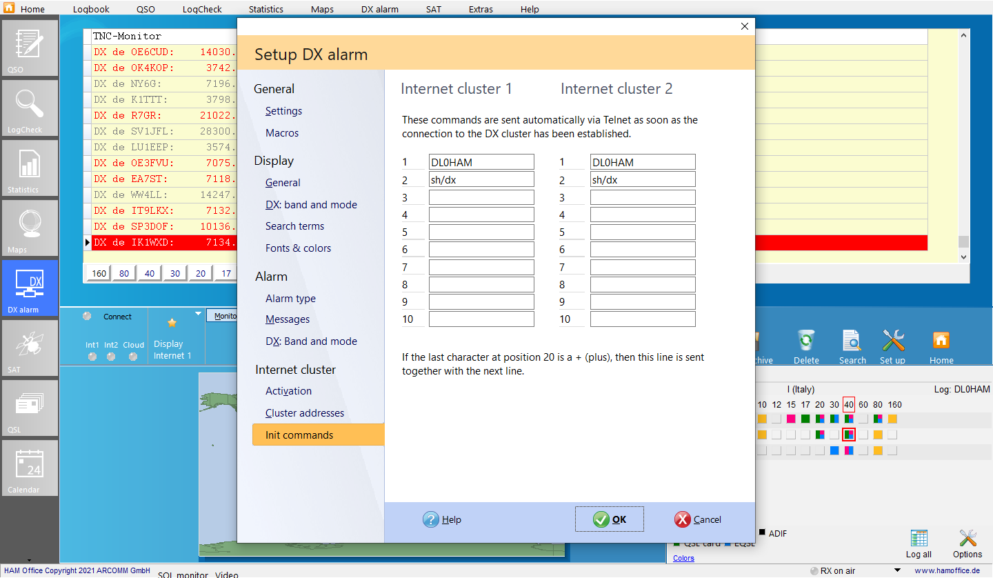 dx-cluster init comands hamoffice my amateur radio logbook