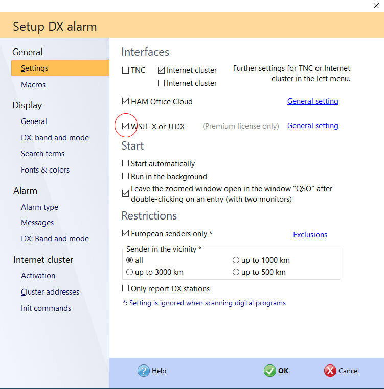 activate WSJT-X in dx alarm