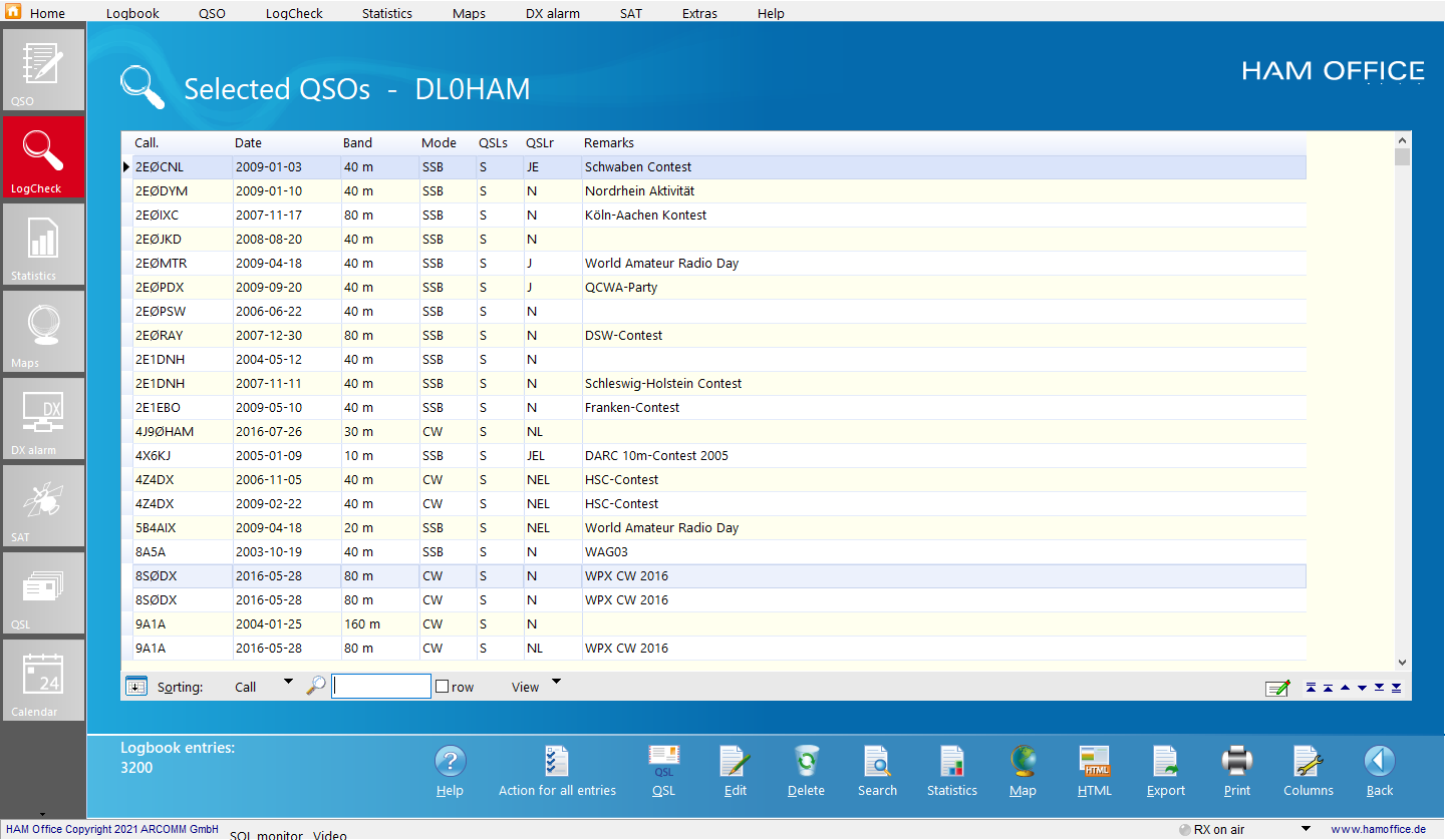 QSO-Check resultlist Hamoffice my Amateur radio Logbook