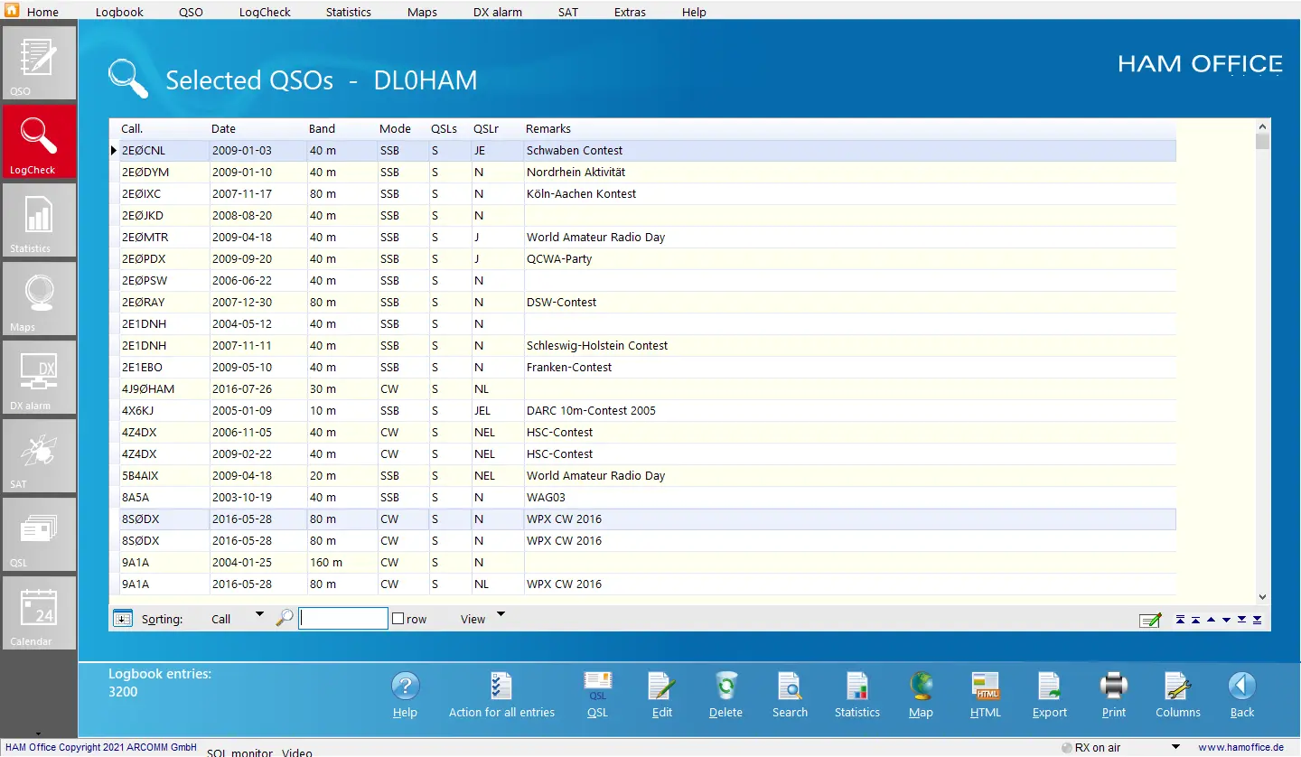 QSO-Check resultlist Hamoffice my Amateur radio Logbook