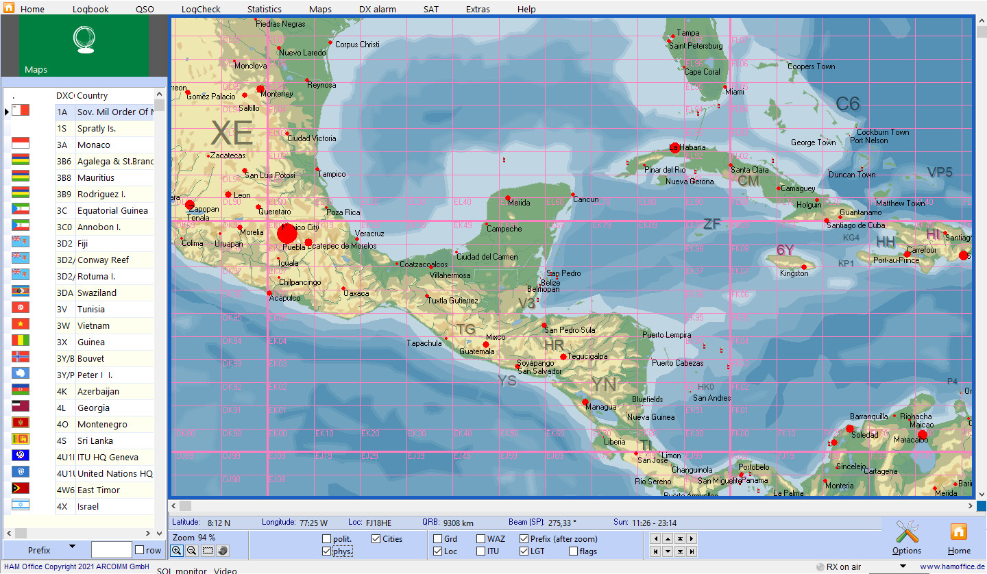 world map physical view hamoffice my amateur radio logbook