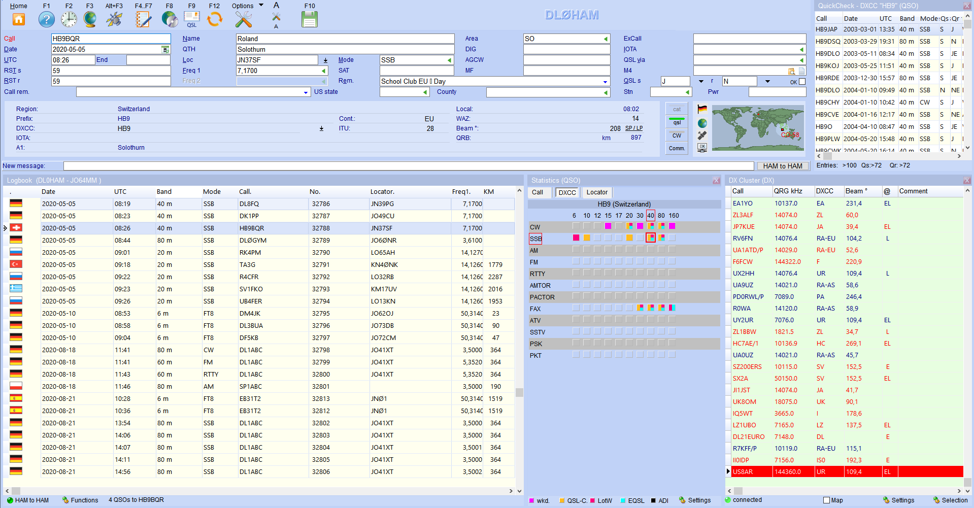 qso-input quickcheck statistics dxcluster hamoffice my amateur radio logbook