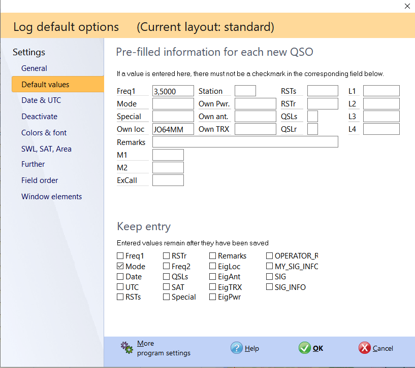 qso input defaults hamoffice my logbook amateur radio