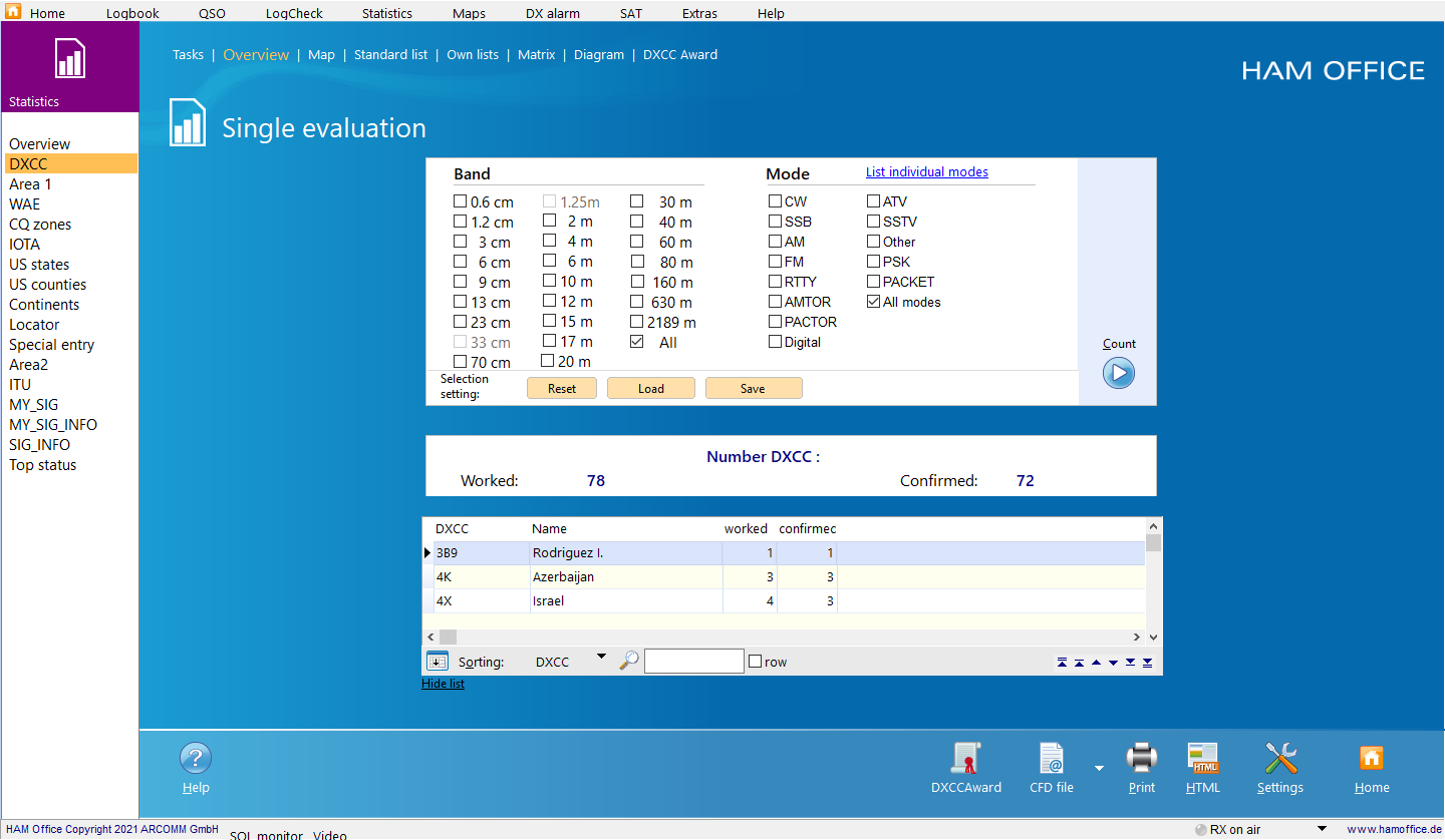 qso-evaluations overview with list hamoffice my amateur radio logbook