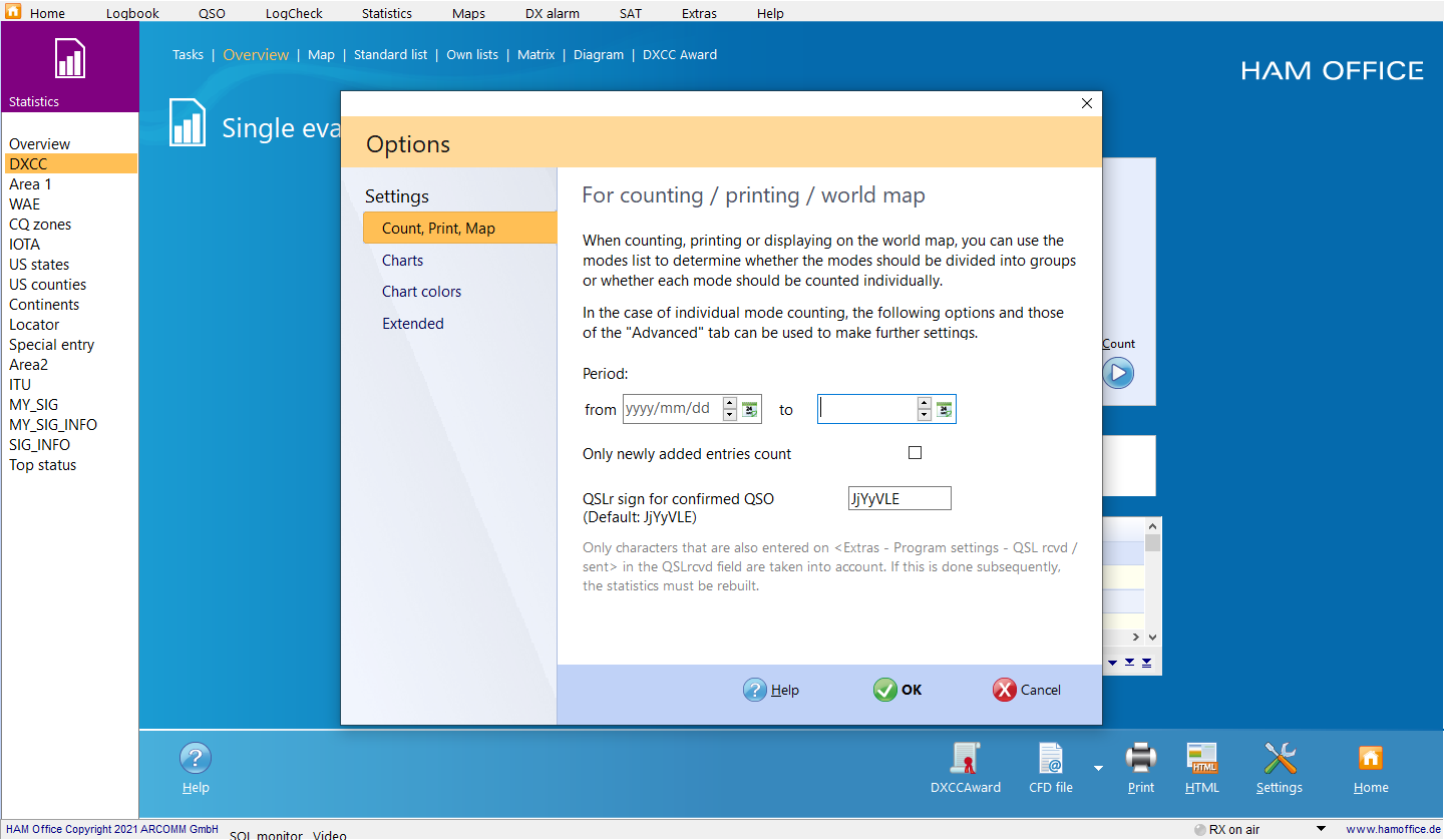 QSO-evaluations settings Hamoffice my Amateur radio Logbook