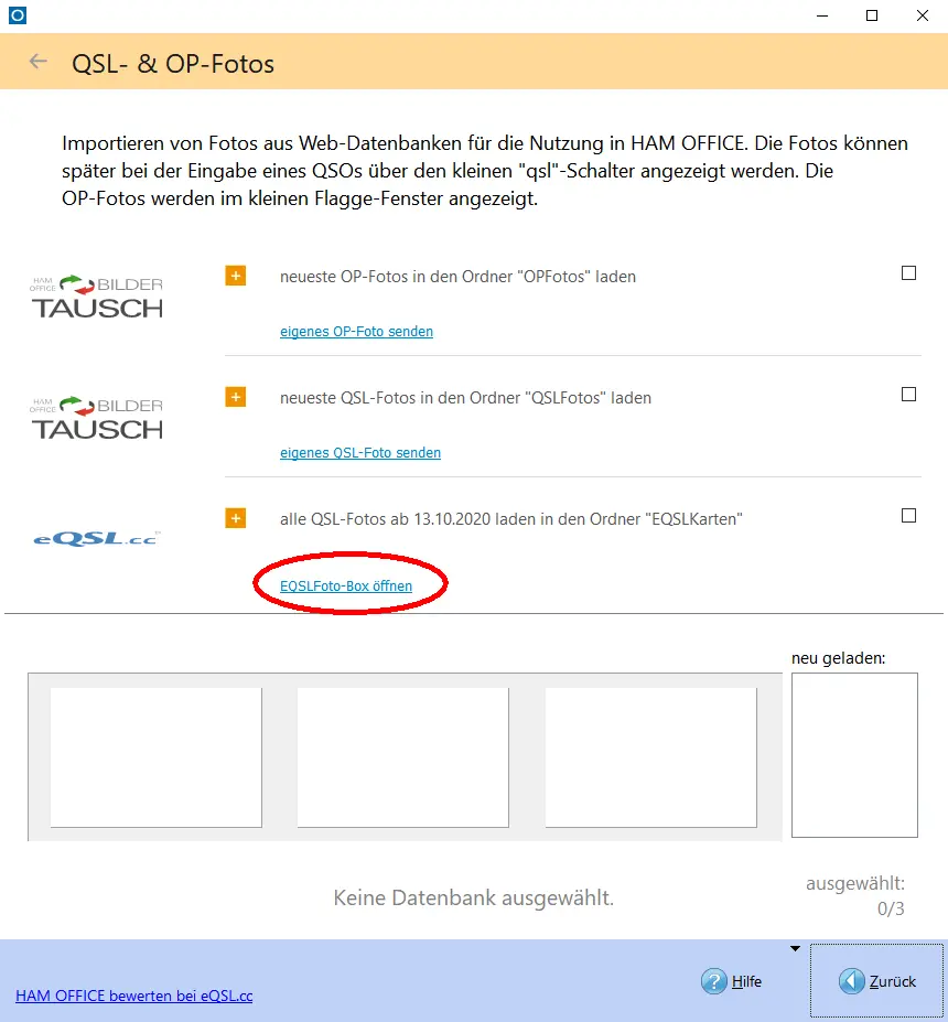 Aufruf der eQSLFoto-Box durch Klick auf den Link im Web-QSO-Austausch-Fenster.