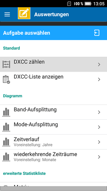 Screenshot mit Übersicht der Statistik-Funktionen